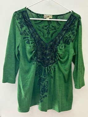 Energe Green Embellished Boho V-Neck Blouse